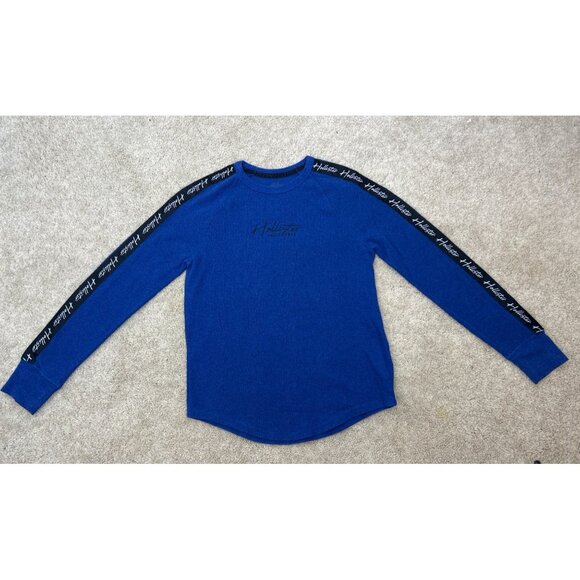 Hollister Blue Thermal Long Sleeve Shirt Logo Tape Raglan Style Size S - Picture 3 of 12